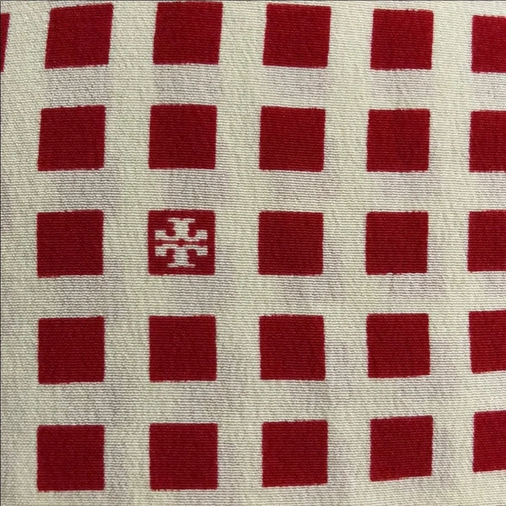 Tory Burch Cream Blouse with Red Grid Print